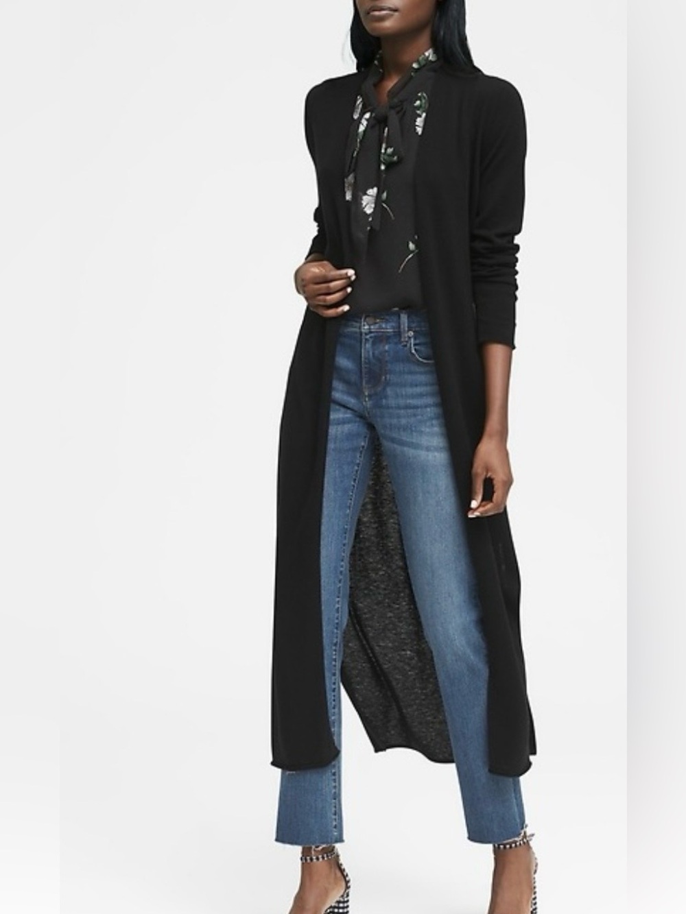 Banana Republic Long Open-Front Black Knit Cardigan - Washable
